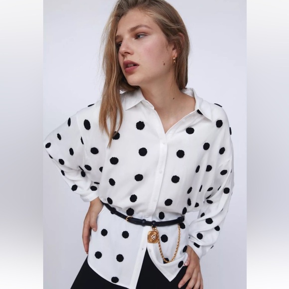 Zara Tops - Zara Polka Dot Shirt White 7969/228 Sz Small